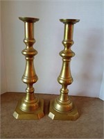 Pair of Antique Heavy 14 inch brass candlesticks