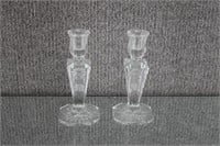 Pair of Vintage Etched Crystal Candle Holders