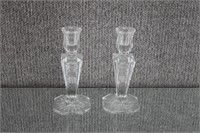 Pair of Vintage Etched Crystal Candle Holders