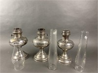 3 Vintage  Oil Lamp Bases & Hurricanes