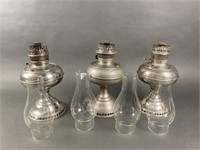 3 Vintage  Oil Lamp Bases & Hurricanes