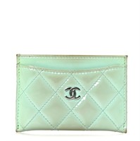 Chanel Mint Green Patent Quilted Leather Wallet