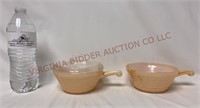 Fire King Peach Luster Handled Soup Bowls & Lid