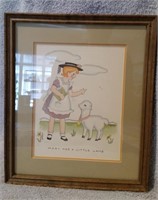 Mary Had a Little Lamb Watercolor Custom Framed