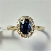 Certfied10K  Blue Sapphire(1ct) Diamond(0.15ct) Ri
