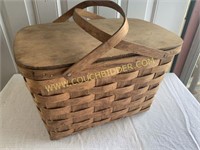 Vintage picnic basket wood lift top lid