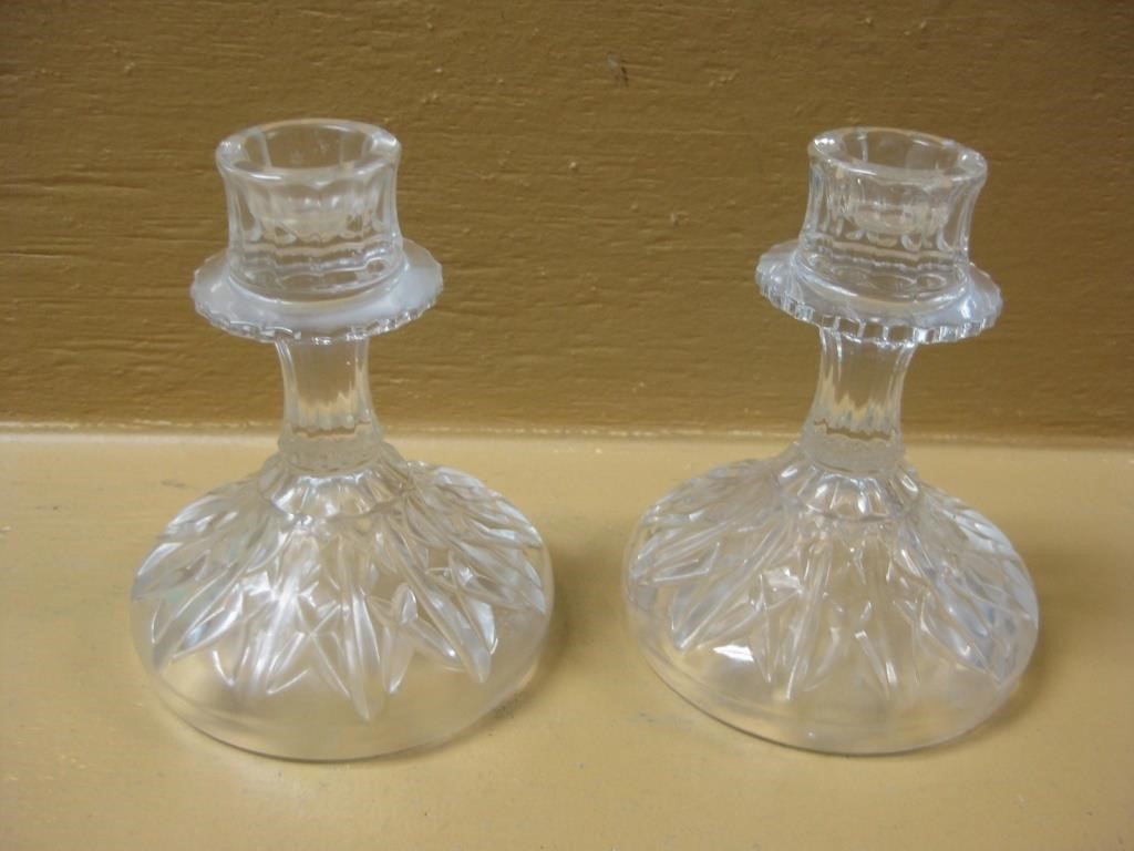 Two Vintage Cut Glass Candle Holders