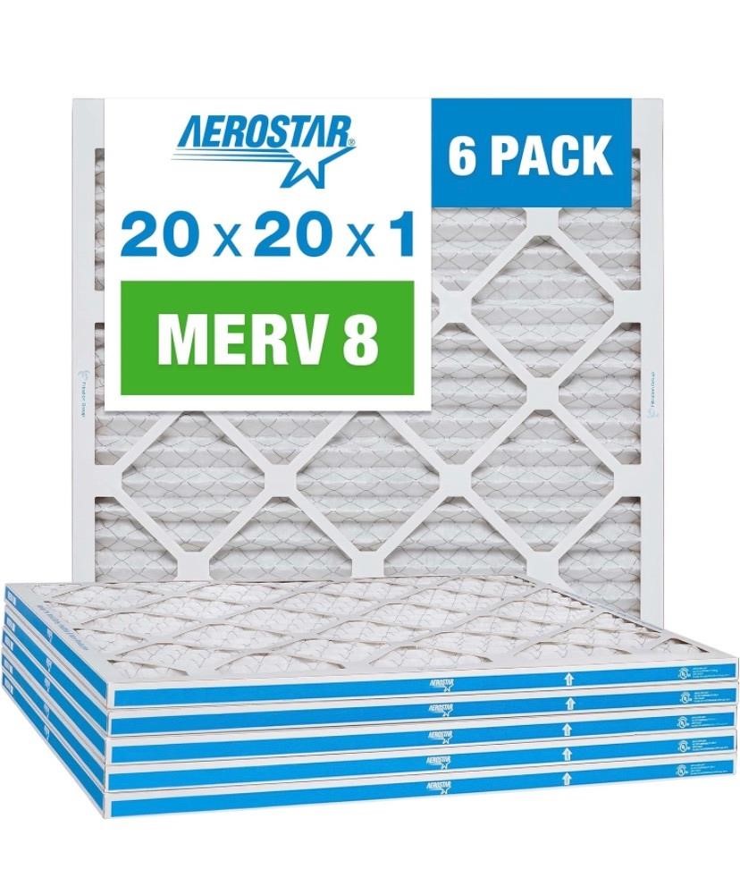 6 pack Aerostar 20x20x1 merv 8 ac/furnace filters
