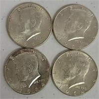 (4) U.S. 1964 Kennedy Half Dollars: 90% Silver
