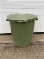 Green plastic garbage can