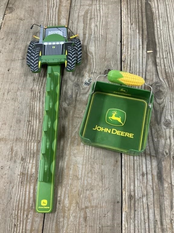 John Deere Hat Rack , Fly In  Mug, and Tin Box