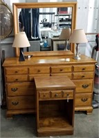 Solid Wood Dresser, Night Stand & Lamps