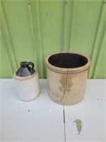 2 POTTERY CROCK & JUG