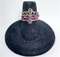 Sterling Ruby/Marcasite Ring 5 Grams Size 5.5