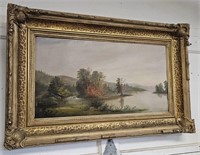Framed Signed O/C Painting River Scene