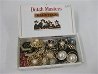 Small Cigar Box w/ 14 Pairs Of Clip-On Earrings