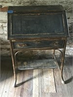 Antique Bamboo & Leather/Wicker Slant Front Desk