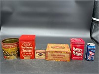 LOT OF 5 TOBACCO CIGAR TIN CANS BOXES