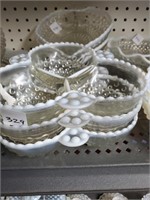 3 Moonstone hobnail relish bowls