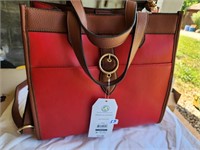 NEW Coral red & brown pocketbook w tags