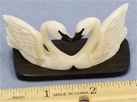 2 Ivory swans on baleen by Fred Mayac  2.5" long