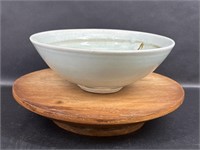 Blue and Brown Bowl & Wooden Footed Stand