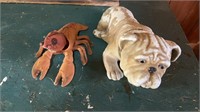 Vintage bulldog and a lobster toy head nodders