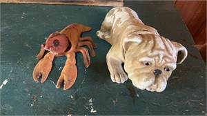 Vintage bulldog and a lobster nod, head nodders