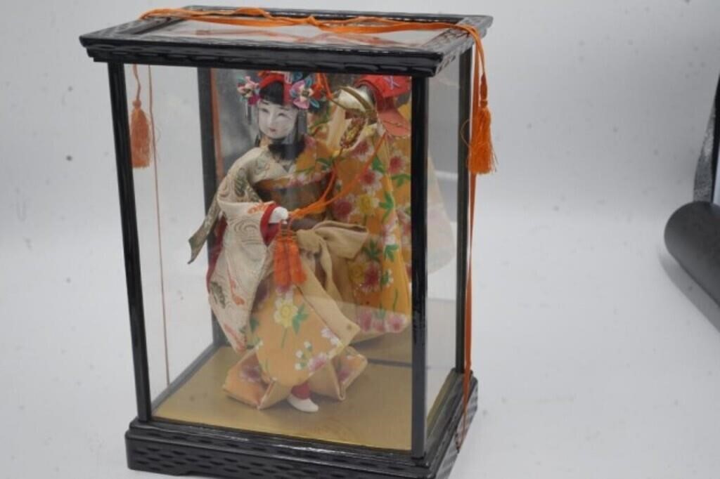 Vintage Japanese Doll in Glass Display Case