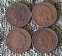 1900, 01, 03, & 03 Indian Head Pennies