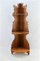 Vintage Folk Carved Wooden Corner Shelf