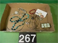 Flat Of Costume Jewelry With 2 Shell Necklaces