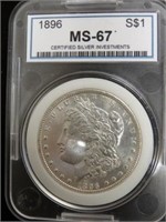 1896 P GRADED MS67 MORGAN SILVER $ 90% IN SLAB