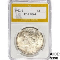 1922-S Silver Peace Dollar PGA MS64