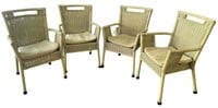 Set Of 4 Rattan Green Wicker Chairs