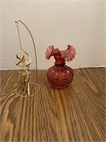 Cranberry Hobnail Vase & Sm Windchime