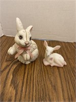 Handpainted Fenton Deer & Lefton Rabbit