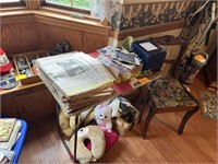 Vintage Newspapers, Small Folding Table, Chair