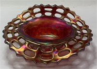 Carnival Glass Bowl With Lattice Rim