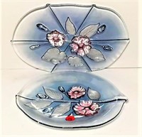 Floral Design Glass Platters - Lot of 2