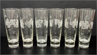 6 Tall Fine Etched Beer/Cocktail Tumblers