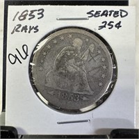 1853 SEATED LIBERTY SILVER QUARTER W ARROWS