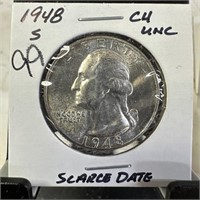 1948-S WASHINGTON SILVER QUARTER SCARCE HIGH GRD