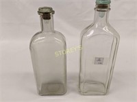 2 Clear Bottles w/ Glass Stopper