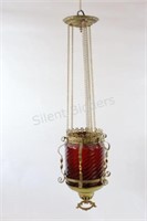 Victorian Ruby Red Swirl Pull Down Parlor Oil Lamp
