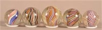 Five Antique Multicolor Divided Core Marbles.