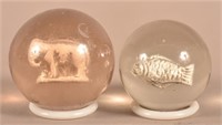 Antique German Elephant and Fish Sulphide Marbles.