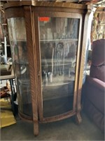 Tiger Oak Curved glass front China cabinet