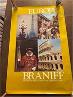 Braniff Airways EUROPE Travel Poster 80's