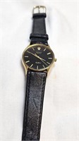 MEN'S WRIST WATCH W BLACK LEATHER STRAP